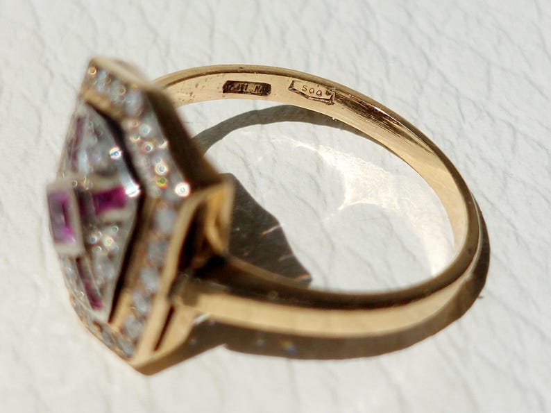 Antique Pave Diamonds Ring with a central Natural Pink Sapphire and Rubies image 10