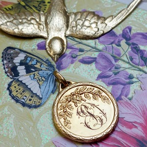 Antique French Pendant with holly, initial ED - brand ORIA