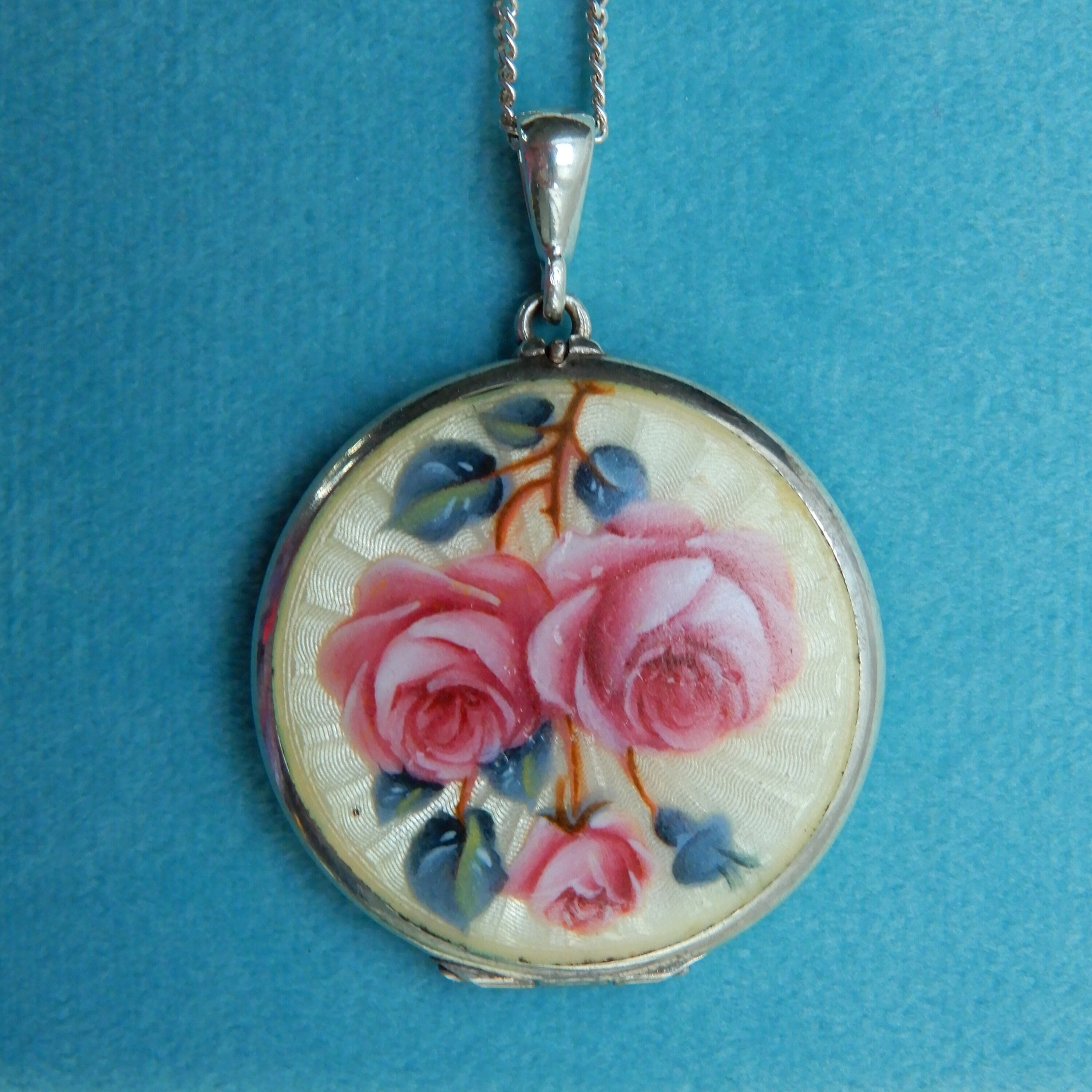 Antique Edwardian Guilloche Enamel Locket With Hand-painted Roses - Etsy