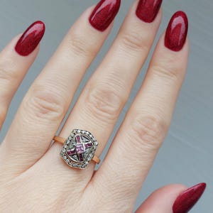 Antique Pave Diamonds Ring with a central Natural Pink Sapphire and Rubies image 2