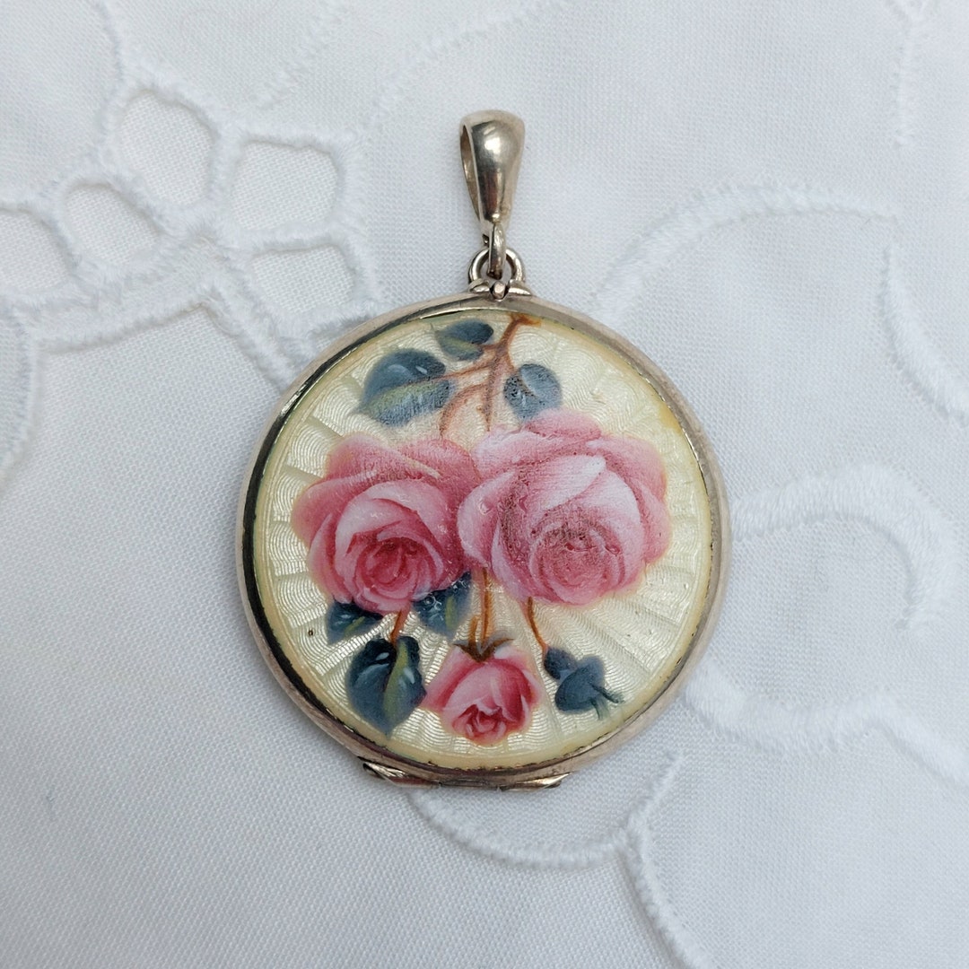Antique Edwardian Guilloche Enamel Locket With Hand-painted Roses - Etsy