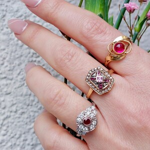 Antique Pave Diamonds Ring with a central Natural Pink Sapphire and Rubies image 15