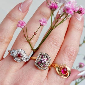 Antique Pave Diamonds Ring with a central Natural Pink Sapphire and Rubies image 14