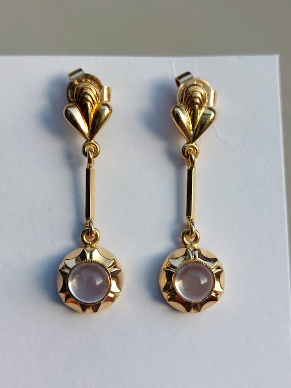 Vintage 18k Gold Moonstone Scandinavian Drop Earrings