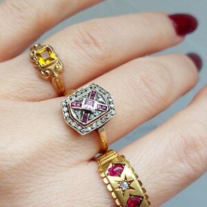 Antique Pave Diamonds Ring with a central Natural Pink Sapphire and Rubies image 6