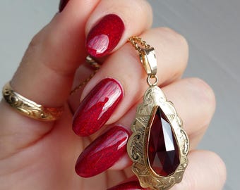 Vintage 14k gouden peervormige gefacetteerde granaathanger