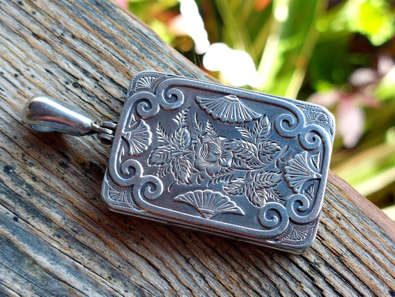 Victorian 1882 Rare Rectangular Silver Locket Wit… - image 6