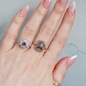Antique Pave Diamonds Ring with a central Natural Pink Sapphire and Rubies image 13
