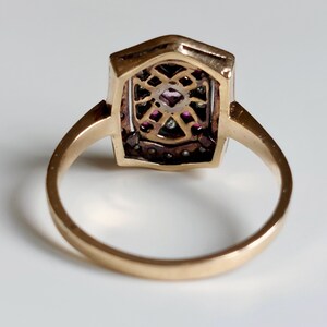 Antique Pave Diamonds Ring with a central Natural Pink Sapphire and Rubies image 8