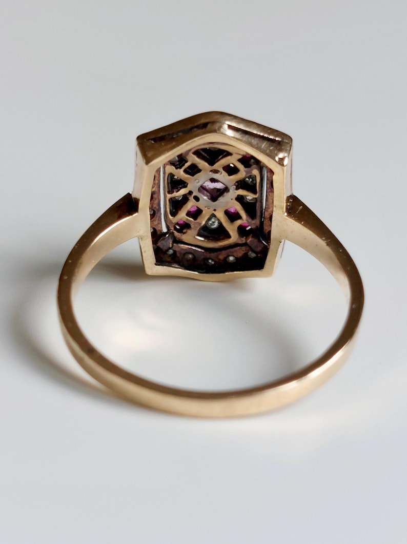 Antique Pave Diamonds Ring with a central Natural Pink Sapphire and Rubies image 8