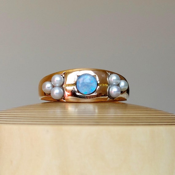Antique 15ct Gold Band with New Pearls and Opal Doublet