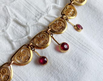 Art Nouveau Draperie Franse ketting met robijnpasta's