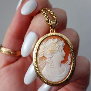 Signed 18k Gold French Cameo Pendant featuring Artemis