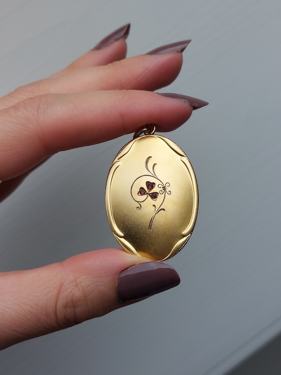 Large Art Nouveau Pendant with 3 faceted ruby paste stones