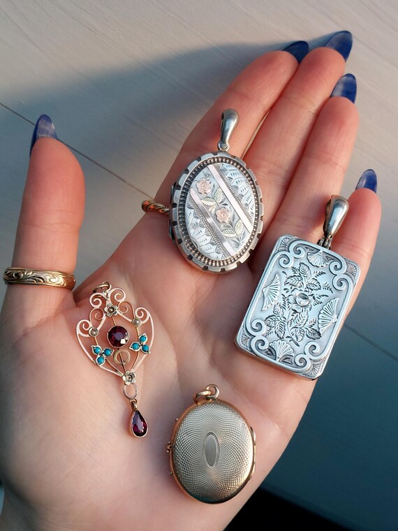 Victorian 1882 Rare Rectangular Silver Locket Wit… - image 5