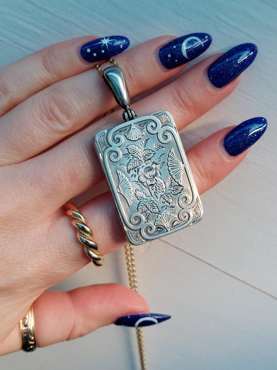 Victorian 1882 Rare Rectangular Silver Locket Wit… - image 3