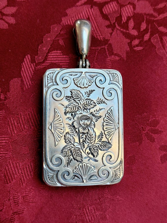 Victorian 1882 Rare Rectangular Silver Locket Wit… - image 8