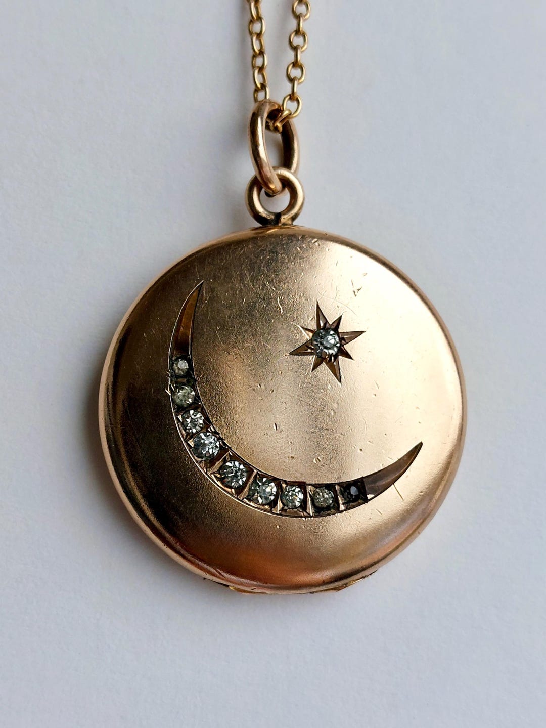 Opening Star Locket Moon Crescent and Star Victorian Locket With Rhinestones - Etsy