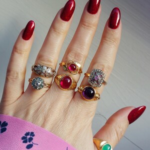 Antique Pave Diamonds Ring with a central Natural Pink Sapphire and Rubies image 12