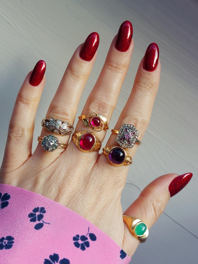 Antique Pave Diamonds Ring with a central Natural Pink Sapphire and Rubies image 12