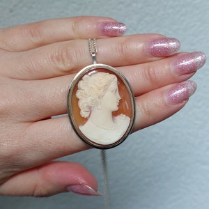 Carnelian Shell Cameo Pendant Silver Setting