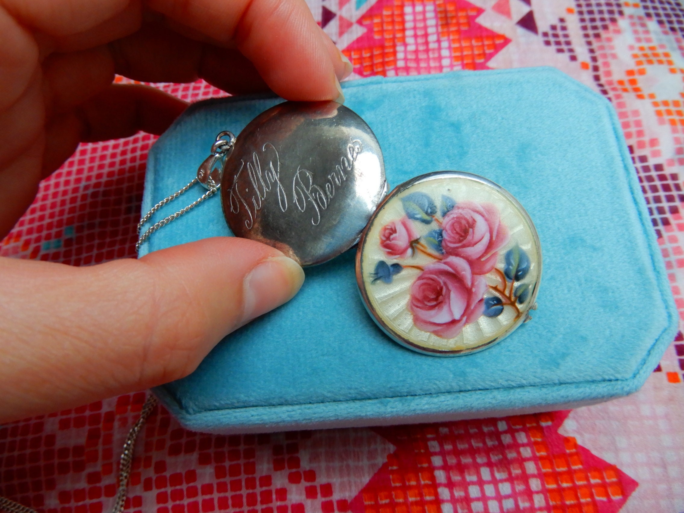 Antique Edwardian Guilloche Enamel Locket With Hand-painted Roses - Etsy