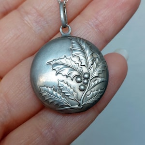 Antique French Silver Locket with Holly in Repoussé