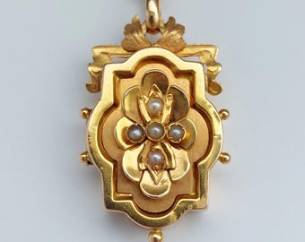 Victorian 18k Gold French Locket with Seed Pearls