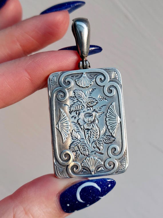 Victorian 1882 Rare Rectangular Silver Locket Wit… - image 2