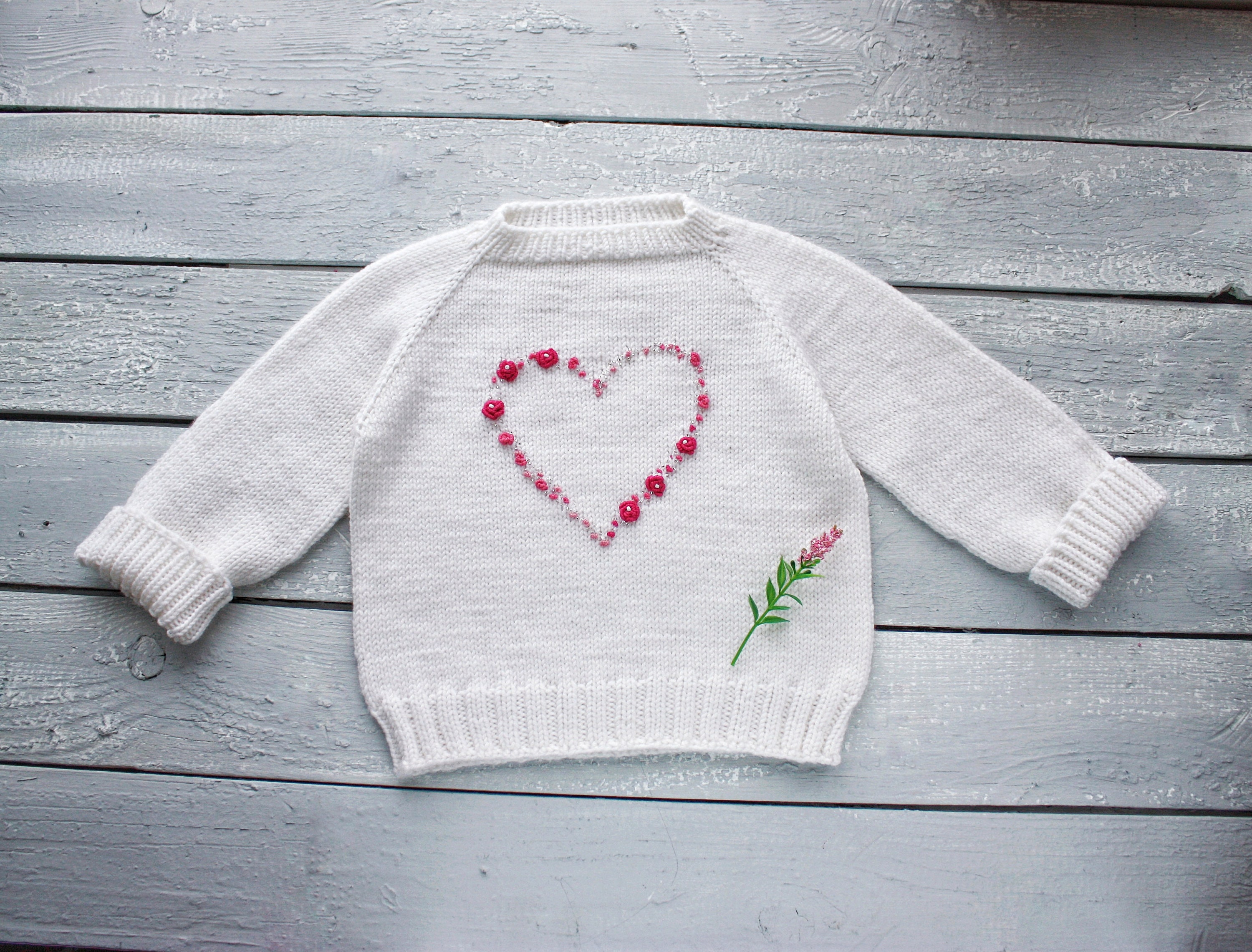 Baby Girl sweater with Hearts white baby sweater Etsy