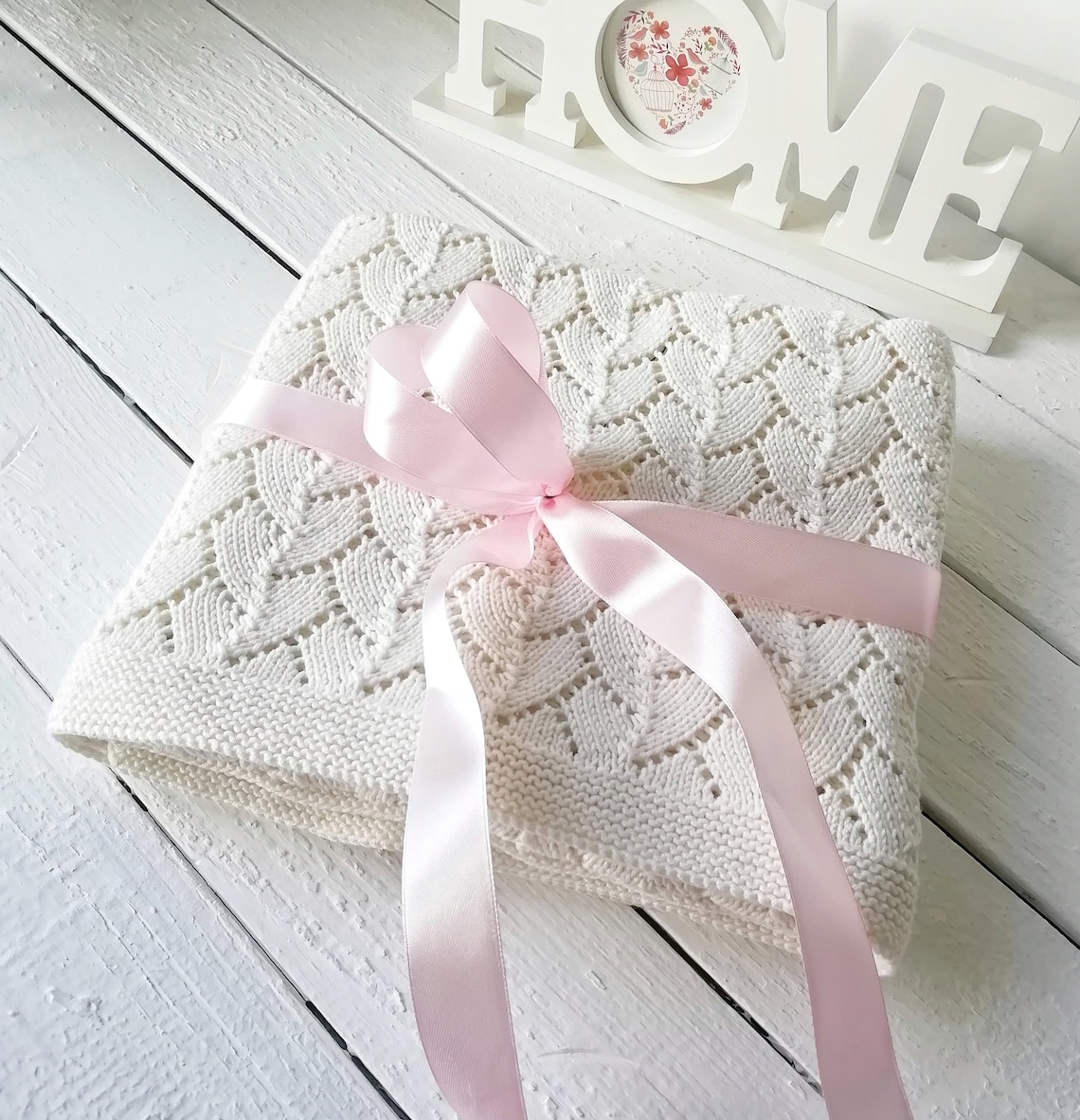 Custom hand knit baby white blanket Etsy