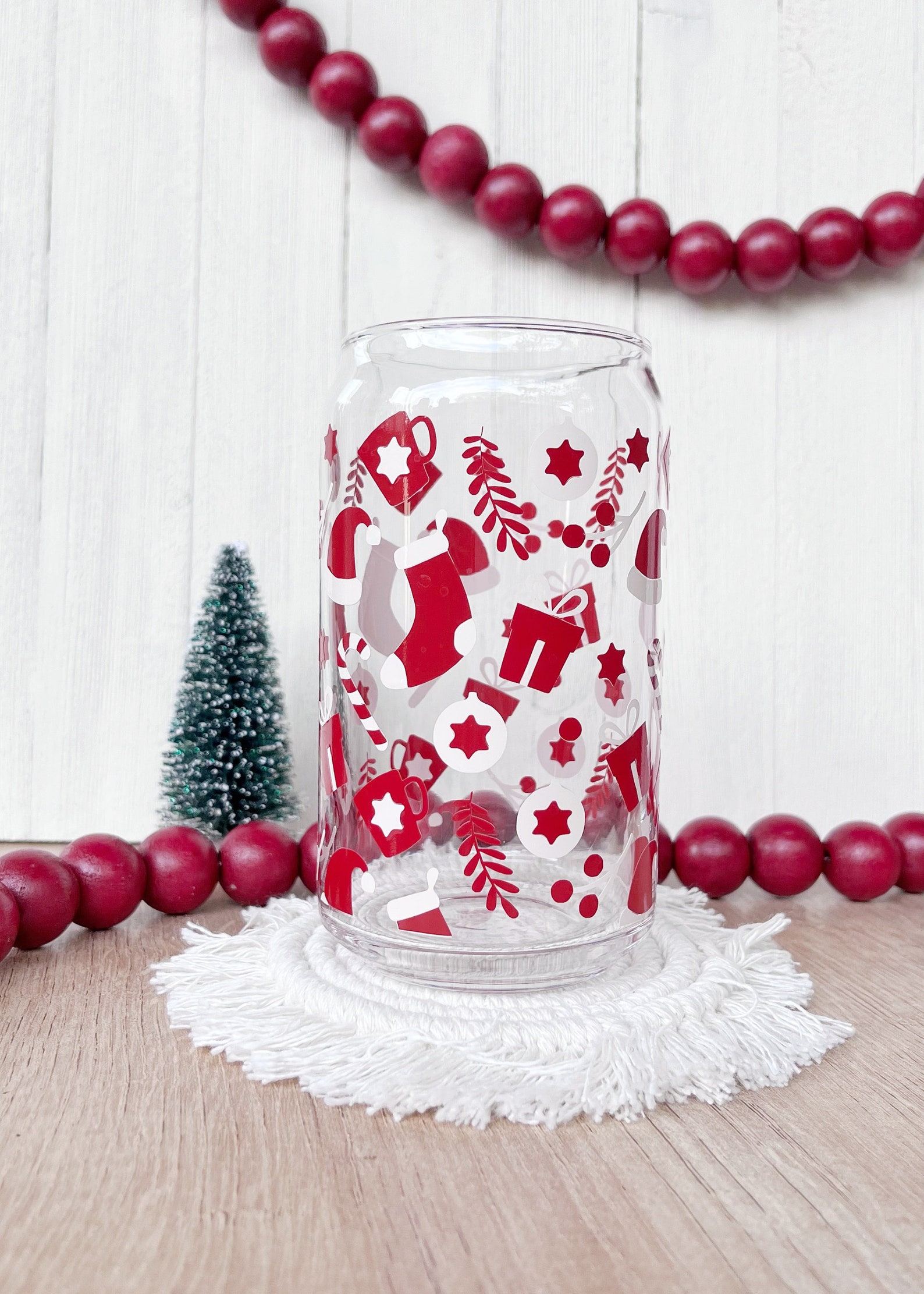 Christmas Themed Glass Cup Christmas Present Cup Christmas - Etsy