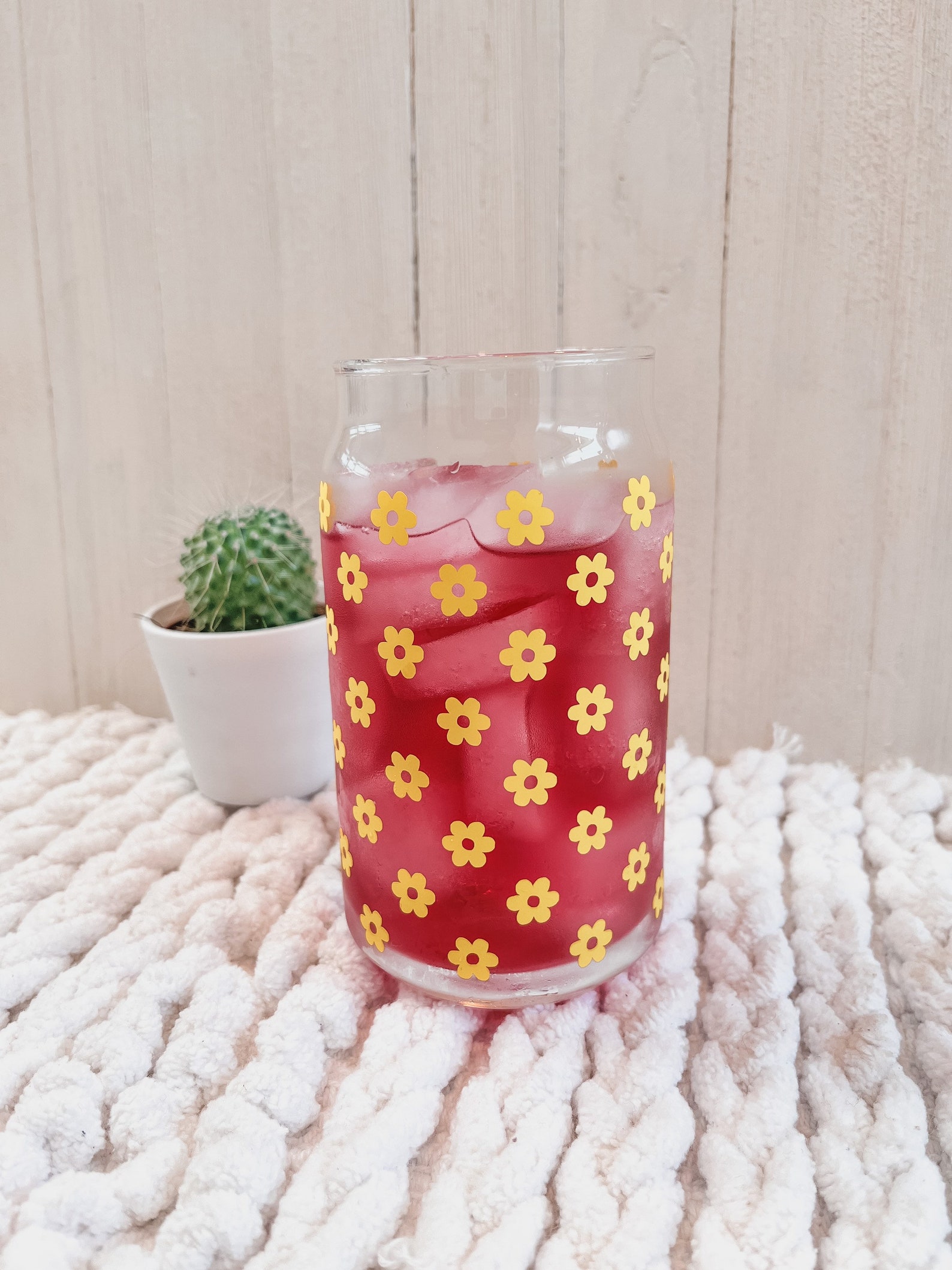 Daisy Glass Cup Daisy Can Cup Daisy Pattern Cup Aesthetic Etsy
