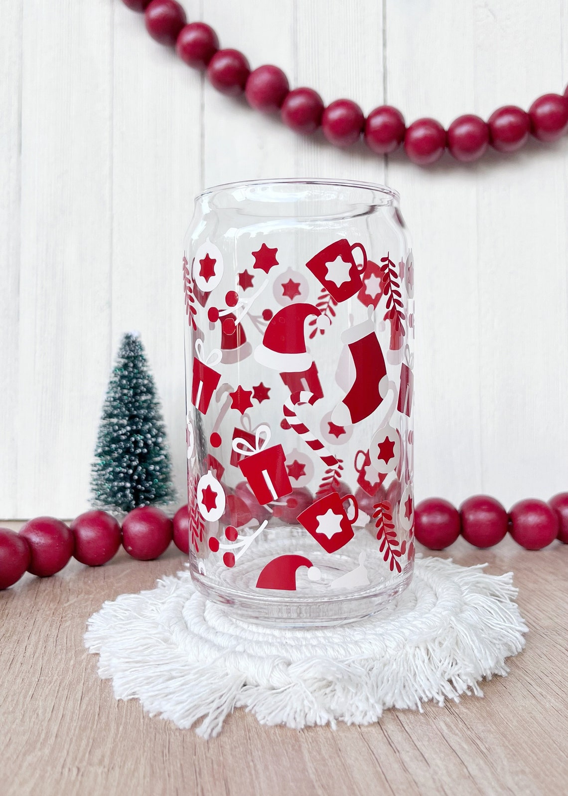 Christmas Themed Glass Cup Christmas Present Cup Christmas - Etsy