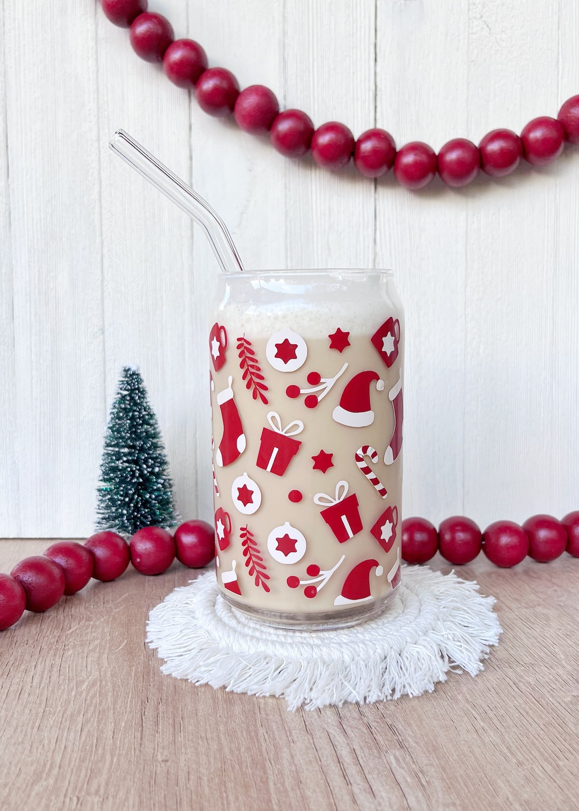 Christmas Themed Glass Cup Christmas Present Cup Christmas - Etsy