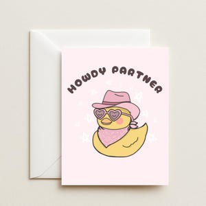 Howdy Partner Cowboy Entenkarte - Süße westliche leere Grußkarte - Yeehaw Country Geburtstag oder Thinking of you Karte - Lustige Cowboy Entenkarte