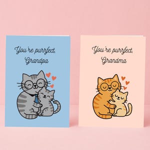 Großeltern-Kartenset - süße Katzenkarten für Oma und Opa - You're Purrfect - 2er-Pack Grußkarten - Muttertag, Vatertag