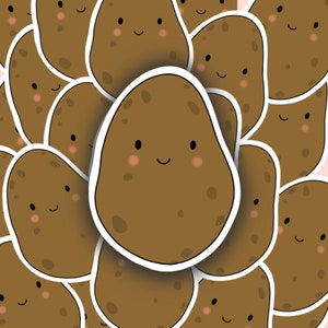 Pegatina de vinilo de patata adorable: calcomanía impermeable de 7,6 cm para portátil, botella de agua y diario. Divertida pegatina de comida, estética adorable, regalo original.