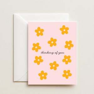 Thinking of You Karte - Moderne minimalistische Blumen Grußkarte - Unterstützende Karte für Freund, Sympathie oder einfach nur so - Anxious Anne Designs