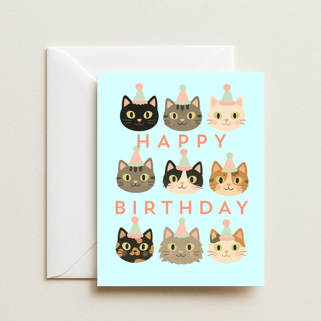 Cute Cat Birthday Card - Handmade Greeting Card for Cat Lovers - Etsy