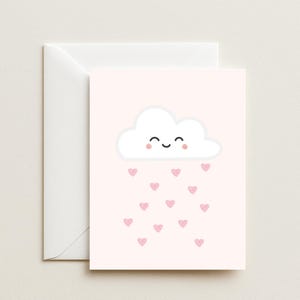 Carte de vœux pour bébé fille – Joli design nuage rose avec des coeurs | Message intérieur : Une douche pleine d'amour | Jolie carte pour future maman
