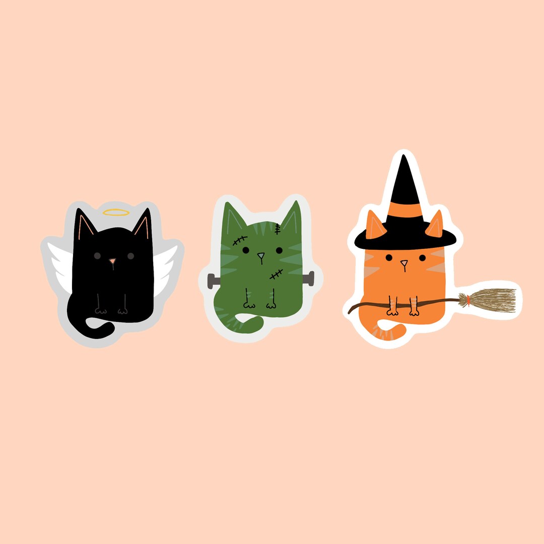 Halloween Cat Stickers Spooky Kitties Kitty Sticker Cats Etsy
