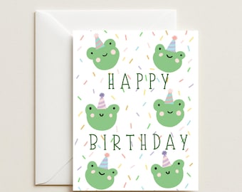 Tarjeta de cumpleaños de rana - Tarjeta de felicitación de rana divertida y adorable - Tarjeta de cumpleaños para niños, ella y él - Regalo para amantes de las ranas - Tarjeta de animales kawaii