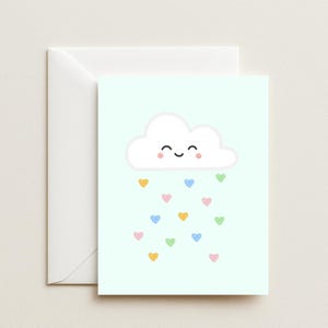 Carte Baby Shower – Joli nuage avec coeurs | Une douche d'amour pour future fille de <br> Vous avez des idées ? Message interne | Carte neutre sexiste pastel