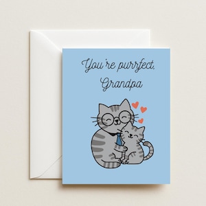 Vaderdagkaart voor opa - wenskaart schattige kat woordspeling - "Je bent opa purrfect" - cadeau kattenliefhebber - grappige grootvaderkaart