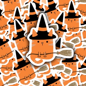 Kitty Witch Sticker, Halloween Kitty, Witches, Orange Cat, Cat Lovers, Cute, Water bottle Sticker, Laptop decal, Hydroflask