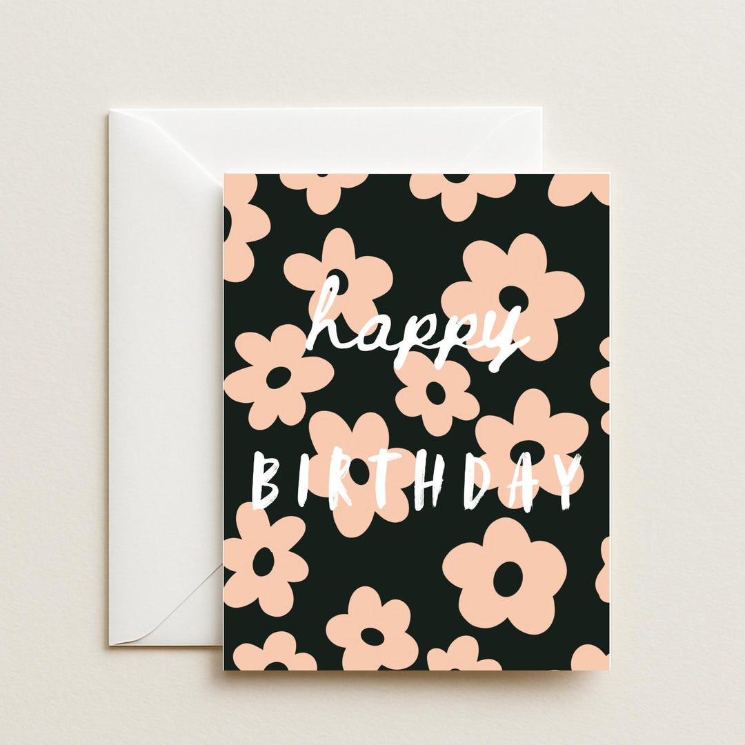 Floral Happy Birthday Card – Cute Pink Flower Birthday Card for Her ...