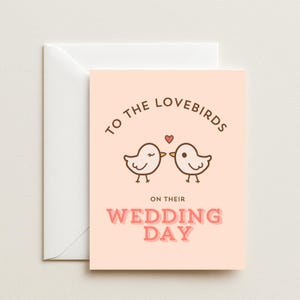 Carte de mariage mignonne de tourtereaux | Carte de félicitations de mariage douce et simple | Cadeau Love Birds pour jeunes mariés | Carte neutre pour le jour du mariage