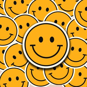 Smile sticker, colorful smiley face, pink smiley face, blue smiley face, purple, yellow laptop sticker