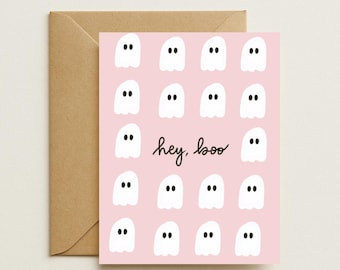 Hey Boo Halloween Card – Cute Ghost Pastel Pink Stationery